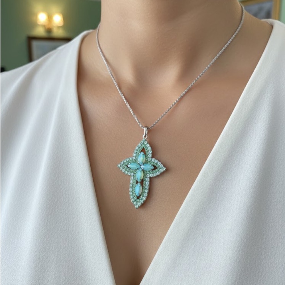 Brand New Elegant Green Cross Pendant - Picture 4 of 7